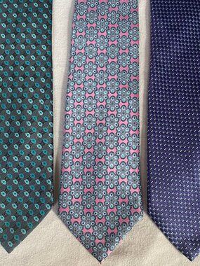 Zegna Geometric Floral Pink & Blue Silk Tie 3-pack